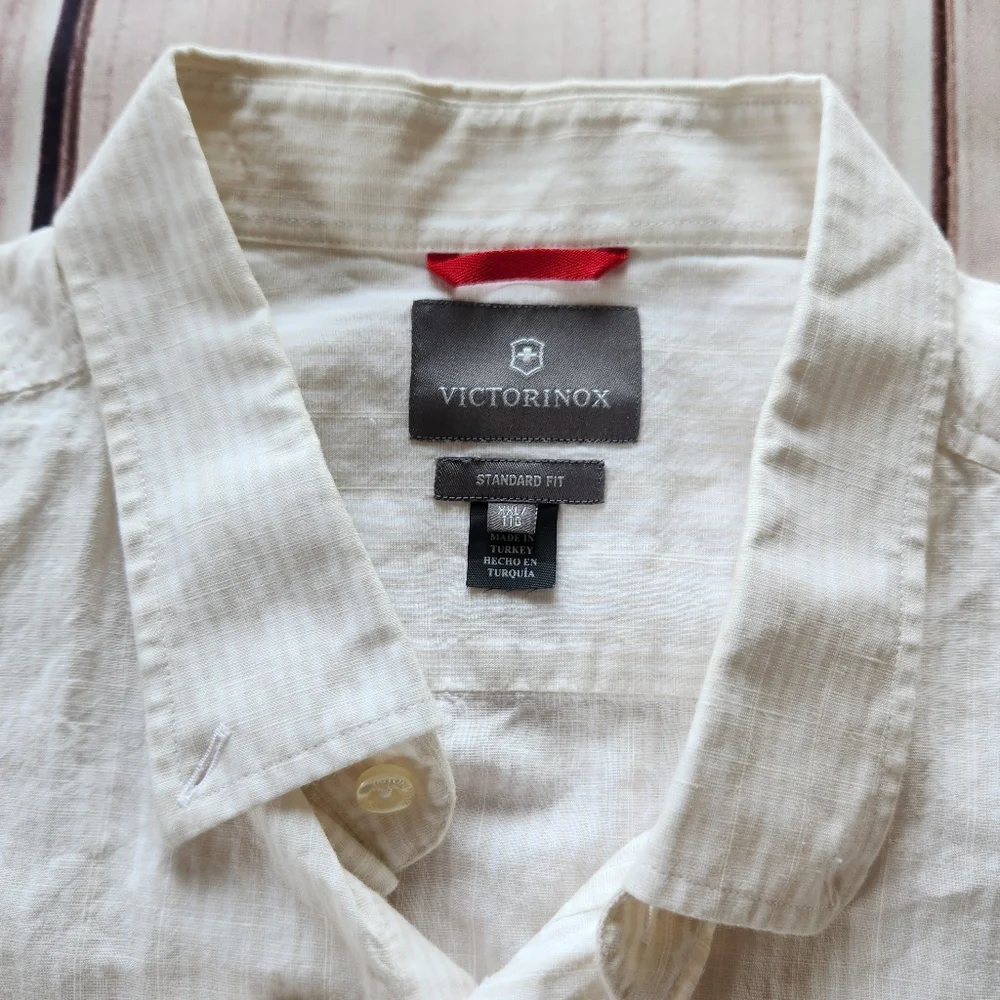 Victorinox Stripe Long Sleeve Shirt Cream White Button Front, Men's Size XXL 2XL - Picture 5 of 10